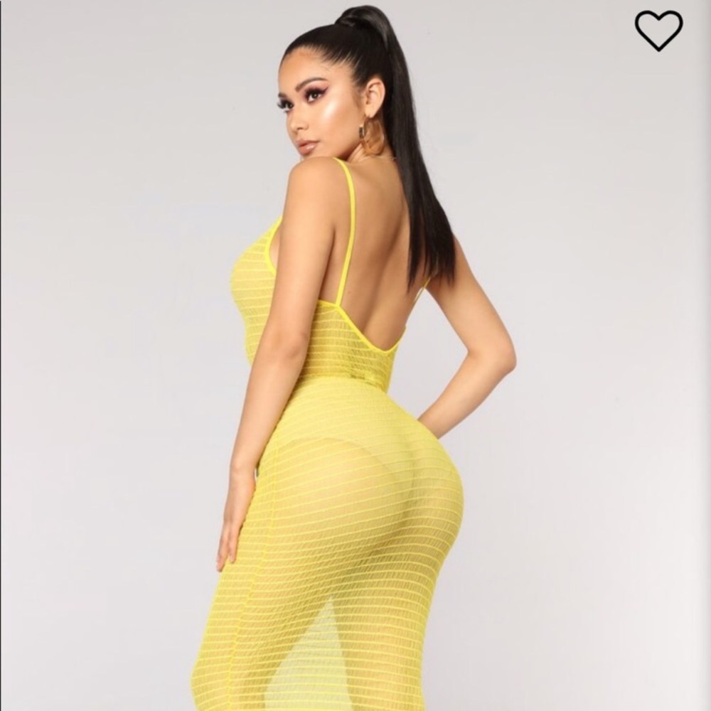 Yellow sheer midi cover up dress